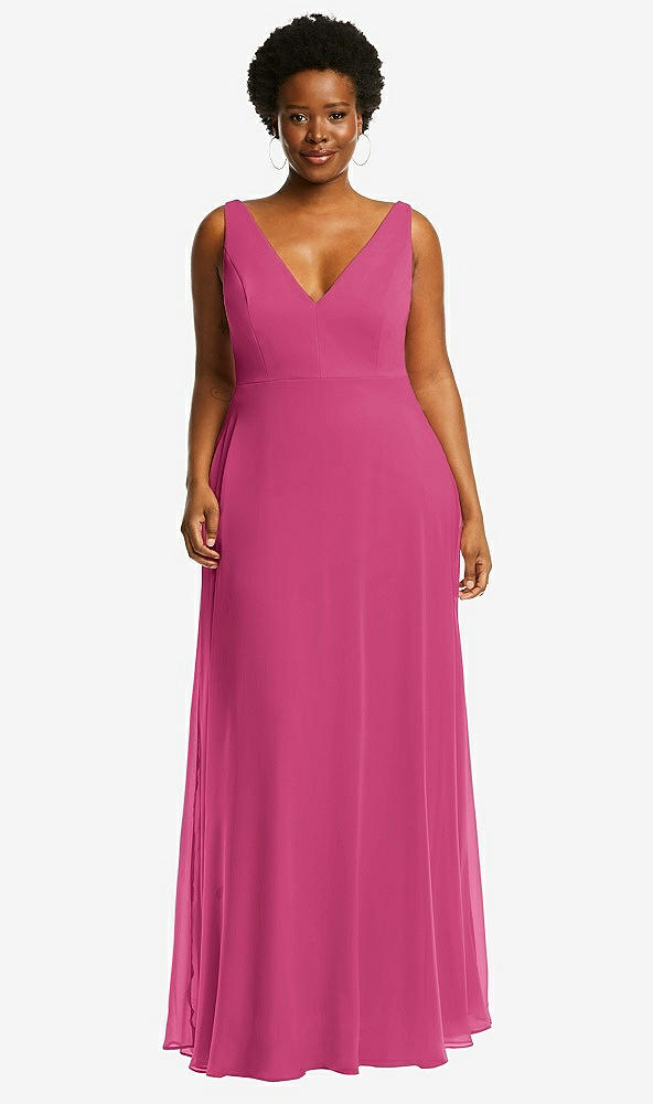 Front View - Tea Rose Deep V-Neck Chiffon Maxi Dress