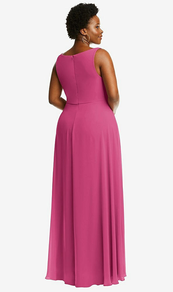 Back View - Tea Rose Deep V-Neck Chiffon Maxi Dress