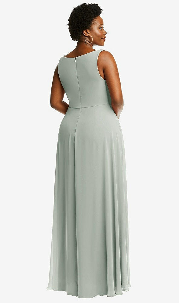 Back View - Willow Green Deep V-Neck Chiffon Maxi Dress