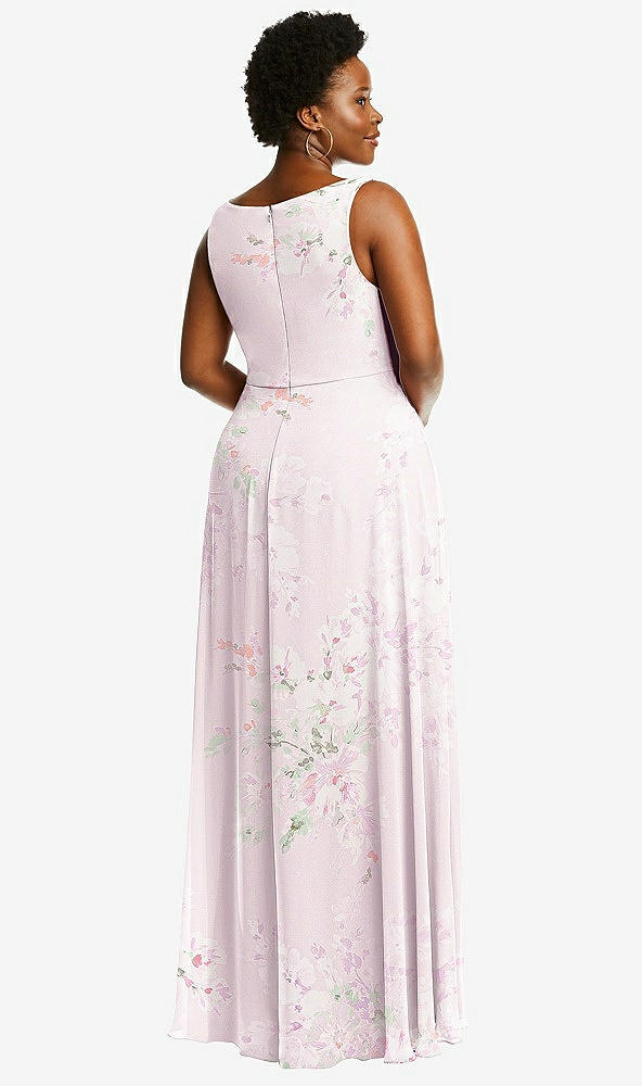 Back View - Watercolor Print Deep V-Neck Chiffon Maxi Dress