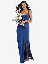 Alt View 1 Thumbnail - Classic Blue Scoop Neck Open-Back Trumpet Gown