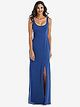 Front View Thumbnail - Classic Blue Scoop Neck Open-Back Trumpet Gown