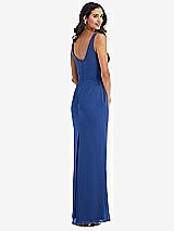 Rear View Thumbnail - Classic Blue Scoop Neck Open-Back Trumpet Gown