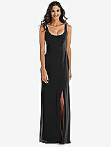 Front View Thumbnail - Black Scoop Neck Open-Back Trumpet Gown