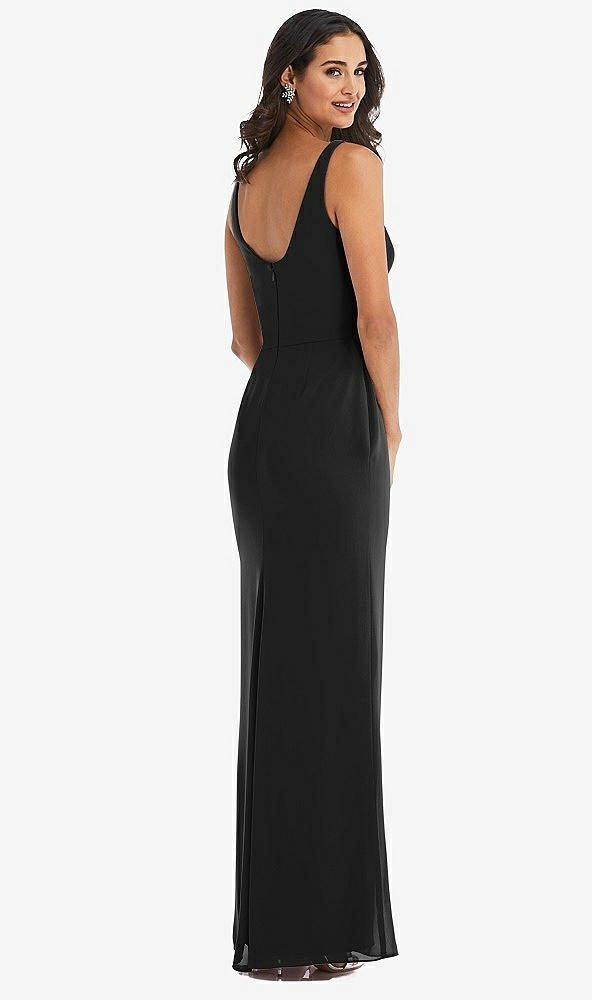 Back View - Black Scoop Neck Open-Back Trumpet Gown