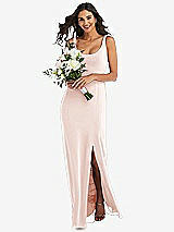 Alt View 1 Thumbnail - Blush Scoop Neck Open-Back Trumpet Gown