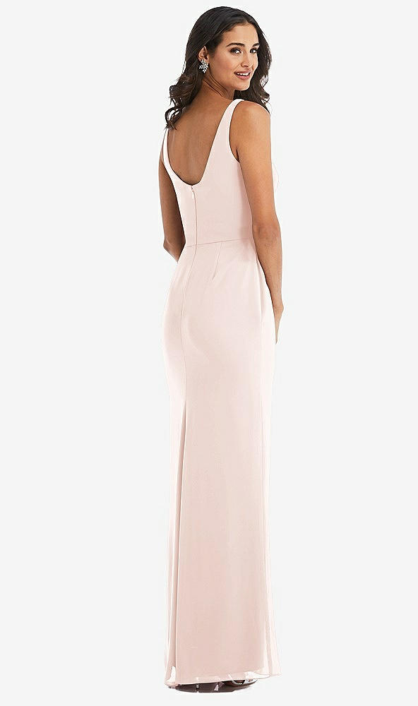 Back View - Blush Scoop Neck Open-Back Trumpet Gown