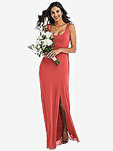 Alt View 1 Thumbnail - Perfect Coral Scoop Neck Open-Back Trumpet Gown