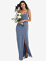 Alt View 1 Thumbnail - Larkspur Blue Scoop Neck Open-Back Trumpet Gown