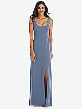 Front View Thumbnail - Larkspur Blue Scoop Neck Open-Back Trumpet Gown