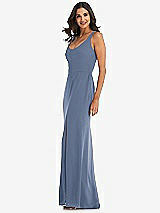 Side View Thumbnail - Larkspur Blue Scoop Neck Open-Back Trumpet Gown