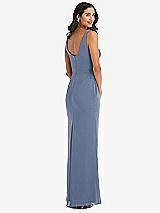 Rear View Thumbnail - Larkspur Blue Scoop Neck Open-Back Trumpet Gown