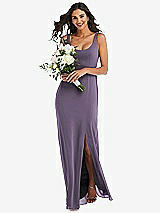 Alt View 1 Thumbnail - Lavender Scoop Neck Open-Back Trumpet Gown