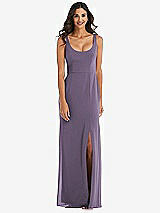 Front View Thumbnail - Lavender Scoop Neck Open-Back Trumpet Gown