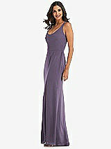 Side View Thumbnail - Lavender Scoop Neck Open-Back Trumpet Gown