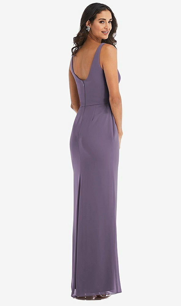 Back View - Lavender Scoop Neck Open-Back Trumpet Gown