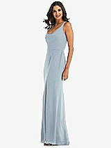 Side View Thumbnail - Mist Scoop Neck Open-Back Trumpet Gown