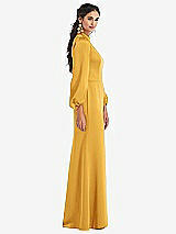 Side View Thumbnail - NYC Yellow High Collar Puff Sleeve Trumpet Gown - Darby