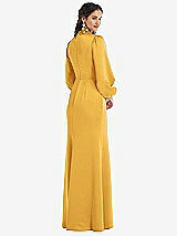 Rear View Thumbnail - NYC Yellow High Collar Puff Sleeve Trumpet Gown - Darby