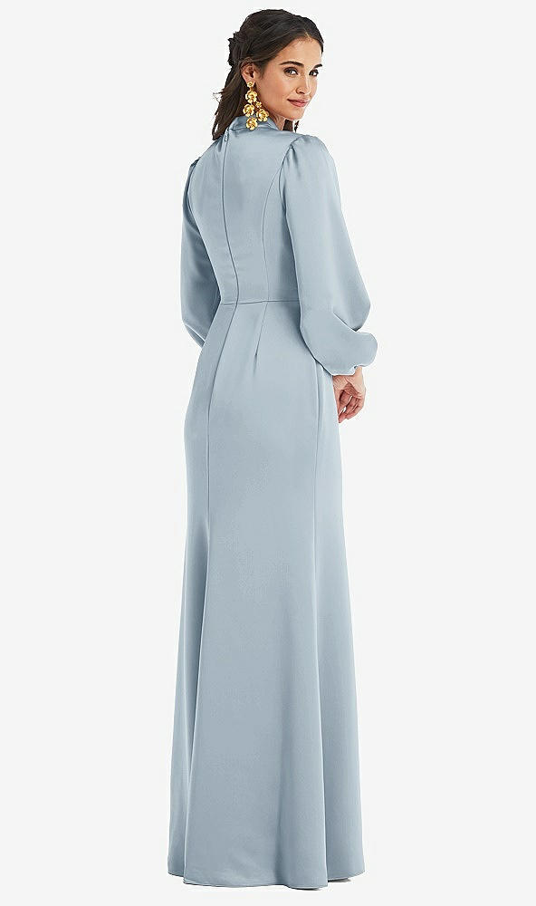 Back View - Mist High Collar Puff Sleeve Trumpet Gown - Darby