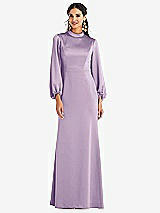 Front View Thumbnail - Pale Purple High Collar Puff Sleeve Trumpet Gown - Darby