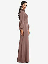 Side View Thumbnail - Sienna High Collar Puff Sleeve Trumpet Gown - Darby