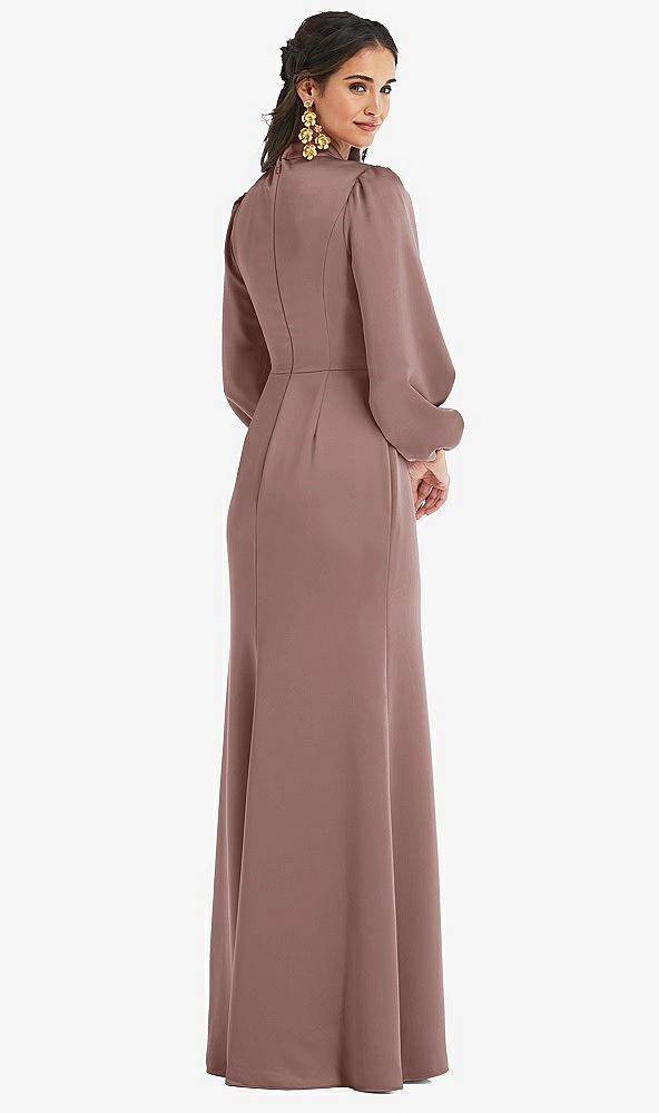 Back View - Sienna High Collar Puff Sleeve Trumpet Gown - Darby