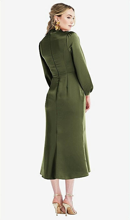 High Collar Puff Sleeve Midi Bridesmaid Dress Bronwyn In Olive Green The Dessy Group