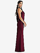 Side View Thumbnail - Cabernet Draped Twist Halter Tie-Back Trumpet Gown