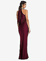 Rear View Thumbnail - Cabernet Draped Twist Halter Tie-Back Trumpet Gown