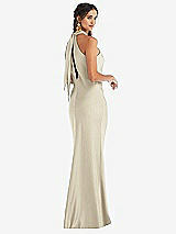 Alt View 1 Thumbnail - Champagne Draped Twist Halter Tie-Back Trumpet Gown