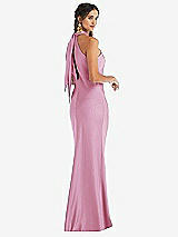 Alt View 1 Thumbnail - Powder Pink Draped Twist Halter Tie-Back Trumpet Gown