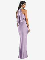 Rear View Thumbnail - Pale Purple Draped Twist Halter Tie-Back Trumpet Gown