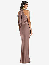 Rear View Thumbnail - Sienna Draped Twist Halter Tie-Back Trumpet Gown