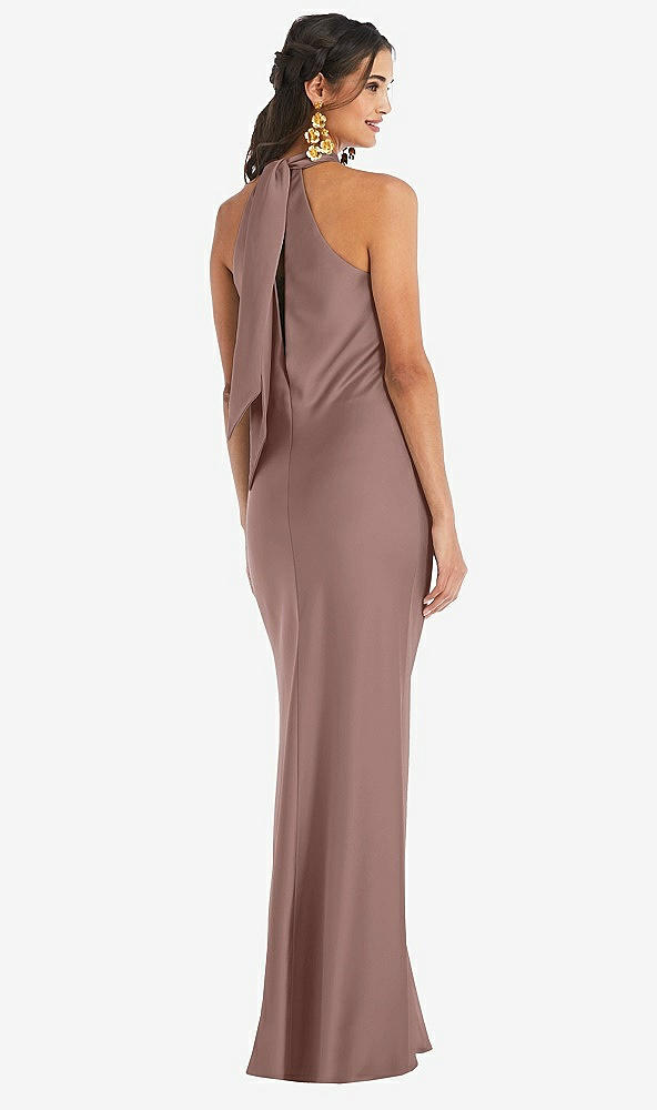 Back View - Sienna Draped Twist Halter Tie-Back Trumpet Gown