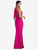 Alt View 1 Thumbnail - Think Pink Draped Twist Halter Tie-Back Trumpet Gown