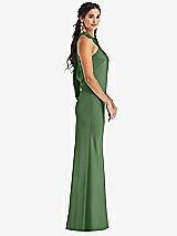 Side View Thumbnail - Vineyard Green Draped Twist Halter Tie-Back Trumpet Gown