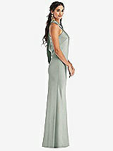 Side View Thumbnail - Willow Green Draped Twist Halter Tie-Back Trumpet Gown