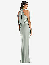 Rear View Thumbnail - Willow Green Draped Twist Halter Tie-Back Trumpet Gown