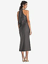 Rear View Thumbnail - Caviar Gray Draped Twist Halter Tie-Back Midi Dress - Paloma