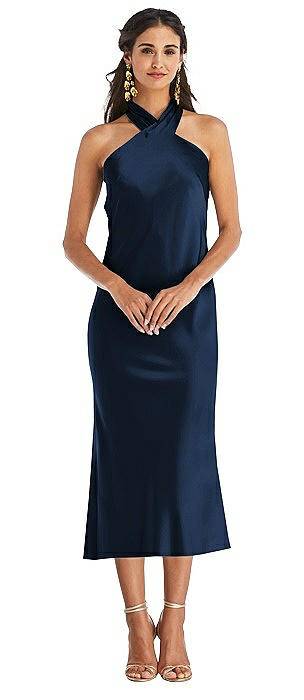 Draped Twist Halter Tie-Back Midi Dress - Paloma