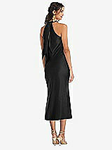 Rear View Thumbnail - Black Draped Twist Halter Tie-Back Midi Dress - Paloma