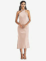 Front View Thumbnail - Cameo Draped Twist Halter Tie-Back Midi Dress - Paloma