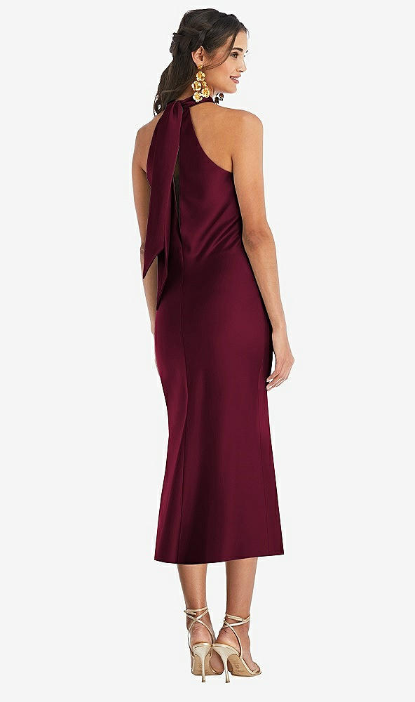 Back View - Cabernet Draped Twist Halter Tie-Back Midi Dress - Paloma