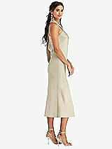 Side View Thumbnail - Champagne Draped Twist Halter Tie-Back Midi Dress - Paloma