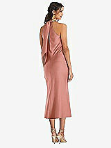 Rear View Thumbnail - Desert Rose Draped Twist Halter Tie-Back Midi Dress - Paloma