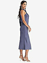 Side View Thumbnail - French Blue Draped Twist Halter Tie-Back Midi Dress - Paloma