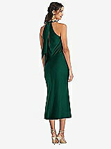 Rear View Thumbnail - Hunter Green Draped Twist Halter Tie-Back Midi Dress - Paloma