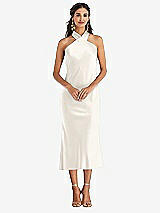 Front View Thumbnail - Ivory Draped Twist Halter Tie-Back Midi Dress - Paloma