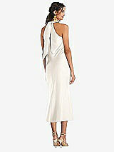 Rear View Thumbnail - Ivory Draped Twist Halter Tie-Back Midi Dress - Paloma